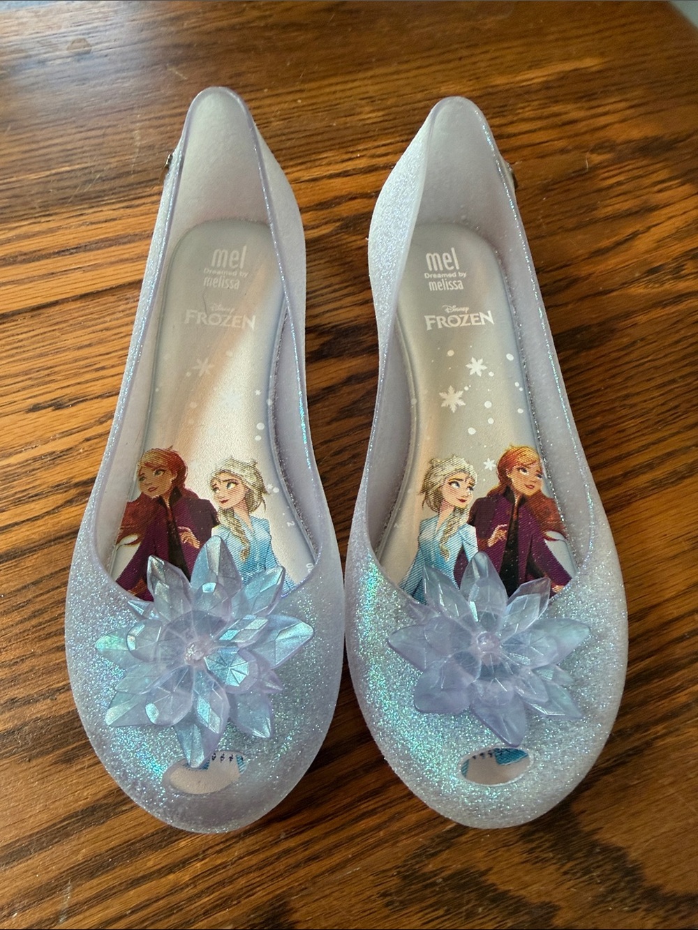 Mini Melissa Kids Glitter Jelly Flats with Frozen Elsa & Anna